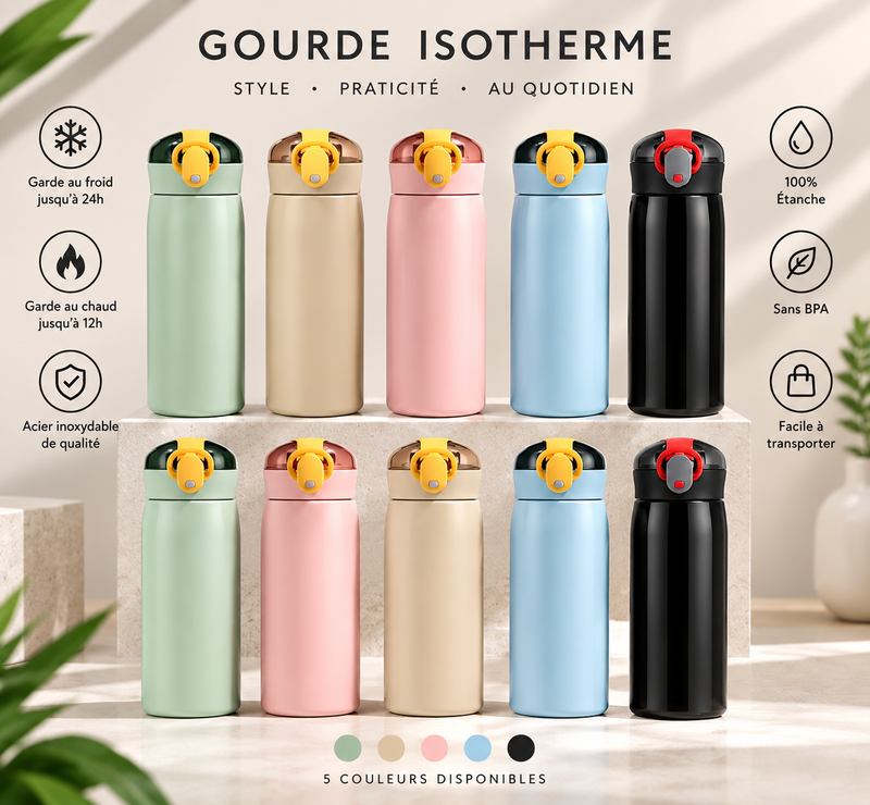 Tasse isolée en acier inoxydable, tasse sous vide à Double paroi, bouteille d'eau thermique anti-fuite de 320/460ML avec paille pour le Sport de plein air à domicile